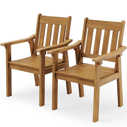 Image of YEFU Outdoor Patio Chairs Set of 2: All Weather Outdoor Dining Chairs with Wide Curved Seat and Backrest - Plastic Patio Chairs for Outside Backyard /Garden /Pool /Porch /Deck 350lbs Capacity Teak