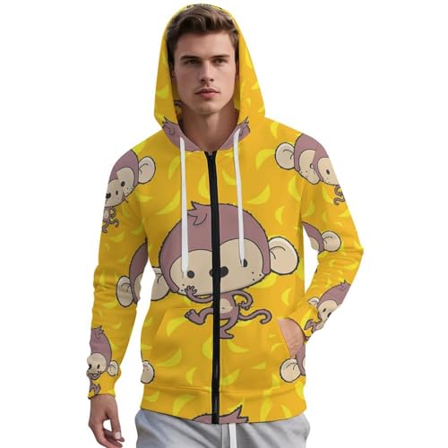 Banana And Monkeys Men's Hoodie Full-zip Hooded Sweatshirt Zip-up Pockets Jackets2