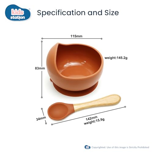 Image of Kids Station Easy to Carry Silicone Baby Feeding Set - Bowl - Spoon - Make Mealtime Fun and Easy - Tableware Meal Utensils for Kids with Suction - Baby Feeding Product (Set of 2, Orange)