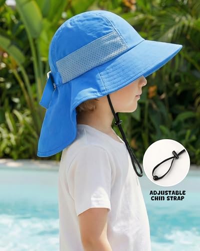 Image of Toddler Baby Sun Hat Kids Summer Beach Essentials Adjustable Beach Hats with Bucket Wide Brim for Boys Girls Age 0-14 Years