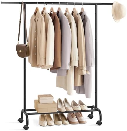 Appendiabiti Doppio SONGMICS Con Rotelle - Largo 91 Cm, Ripiano Portaoggetti, Portata 20 Kg | Nero - Foto 12