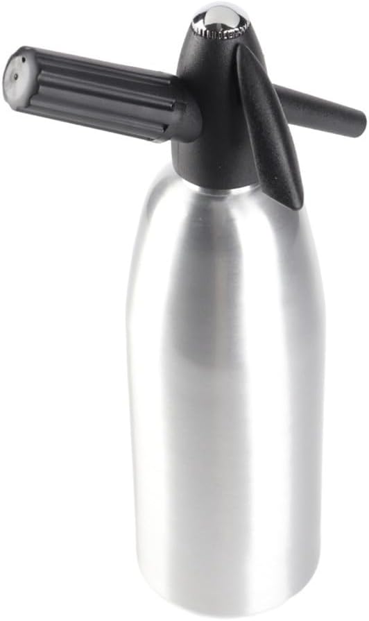 1L Soda Siphon Sparkling Water Maker, Silver Black Aluminum Alloy Detachable Bottle with Pressure Regulator for Home Outdoor Drinks