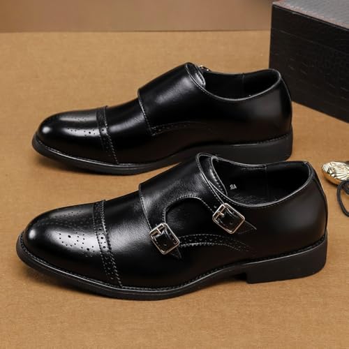 Double Monk Strap Shoes Men Classic Retro Formal Business Loafer Dress Shoes Lightweight Leather Slip On Comfort Wear Low Heel Breathable Cap Toe Buckle Pull-on Oxford Casual Wedding Work Office4