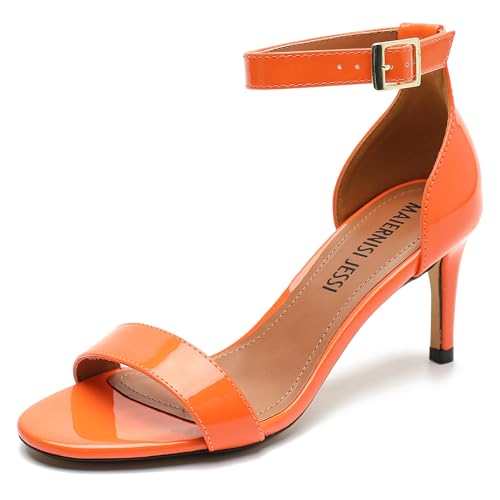 Image of MAIERNISI JESSI Unisex Men's Women's Ankle Strap Heeled Sandals, Open Toe, Buckle Closure, Kitten High Heel