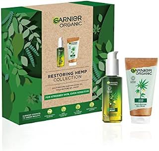 Garnier Restoring Hemp Collection, Gift Set with Organic Hemp Soothing Face Oil and Gel Face Cream, Skincare Gift for her, for Men & Women, Vegan & Organic Products