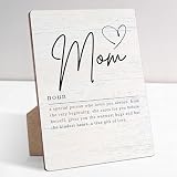 Mom Definition Farmhouse Wood Sign with Stand for Women's and Men's Desk - Inspirational and Positive Office Decor with Rustic Charm and Encouragement for Home or Office Shelf