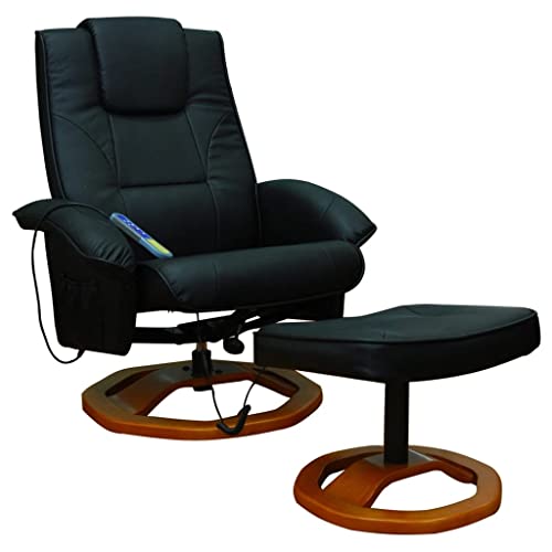 vidaXL Sillón Eléctrico de Masaje Reposapiés Cuero Sintético Negro Silla Relax