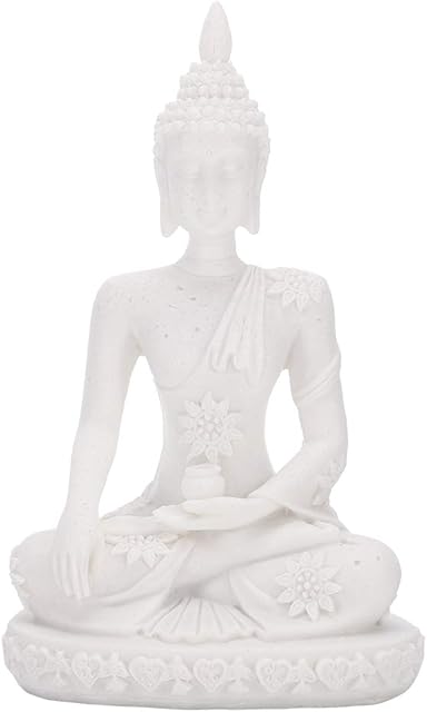 Nicoone Buddha Ornaments for Home Decoration,Meditating Seated Buddha Statue,Sandstone Resin Carving Figurine Craft for Home Decoration Table Ornament - White