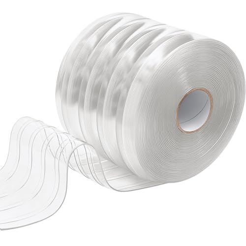 Image of Moukeren Plastic Curtain Strips, 100 ft x 8 in Clear PVC Strip Curtain Roll, Heavy Duty Plastic Insulated Freezer Door Strips for Commercial, Walk-in Cooler, Garage, Warehouse, 0.08 inch Thickness