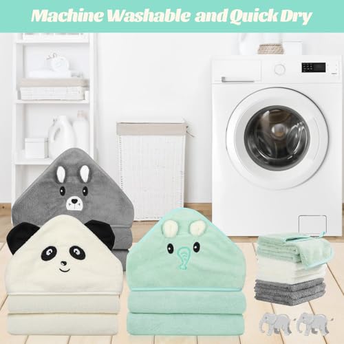 Sublaga 12 PCS Baby Towels, 3 PCS Soft Hooded Baby Towels & 9 PCS Washcloths, Baby Bath Towels for Newborns, Infants & Toddlers- Ultra Absorbent, Cute Baby Towel Gift for Boys & Girls