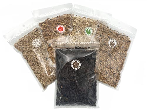 PEAKS&TREES スモークチップ セット 天然木 高品質原木使用 燻製チップ (ローストサクラ クルミ リンゴ ヒッコリー ウイスキーバレル 各100g 5種セット) ウッド バーベキュー 家庭用 アウトドア キャンプ ピークス&ツリーズ