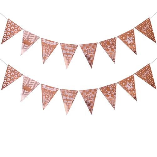 Fesnova Lot de 2 guirlandes de fanions d'anniversaire en or rose avec étoiles et chevrons - Bannière décorative pour fête d'anniversaire