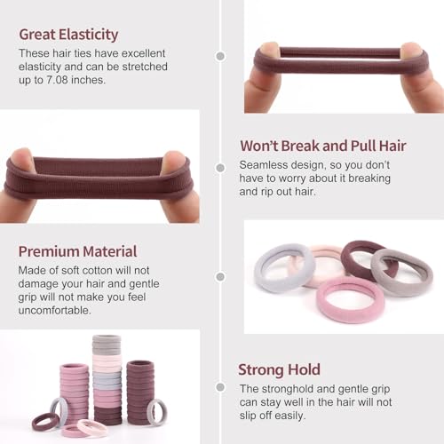 Image of Bessrung 100PCS Begonia Pink Nylon Elastic Hair Ties No Damage for Women