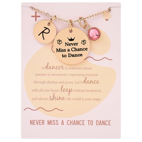 CHENVA Never Miss a Chance to Dance Necklace Dancer Gifts Initial Dance Necklace for Her With Inspirational Card (Never Miss A Chance to Dance (Rose R)) by CHENVA - Used condition - US$12.75