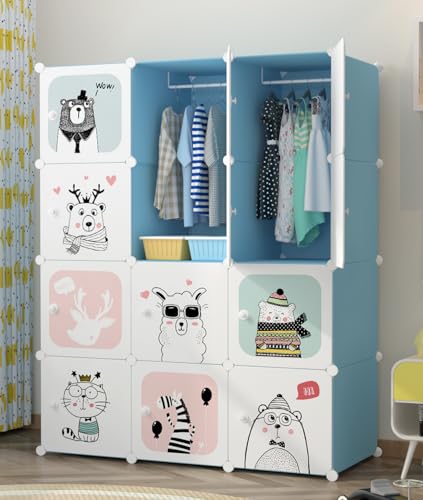 Image of Sunderlook Plastic Wardrobe for Kids Clothes - Collapsible Wardrobe, Easy to Use Anti-Skid & Non-Slip Effective Professional Foldable Plastic Cupboard for Kids, Home (Blue-KTJ1, 12 Door)