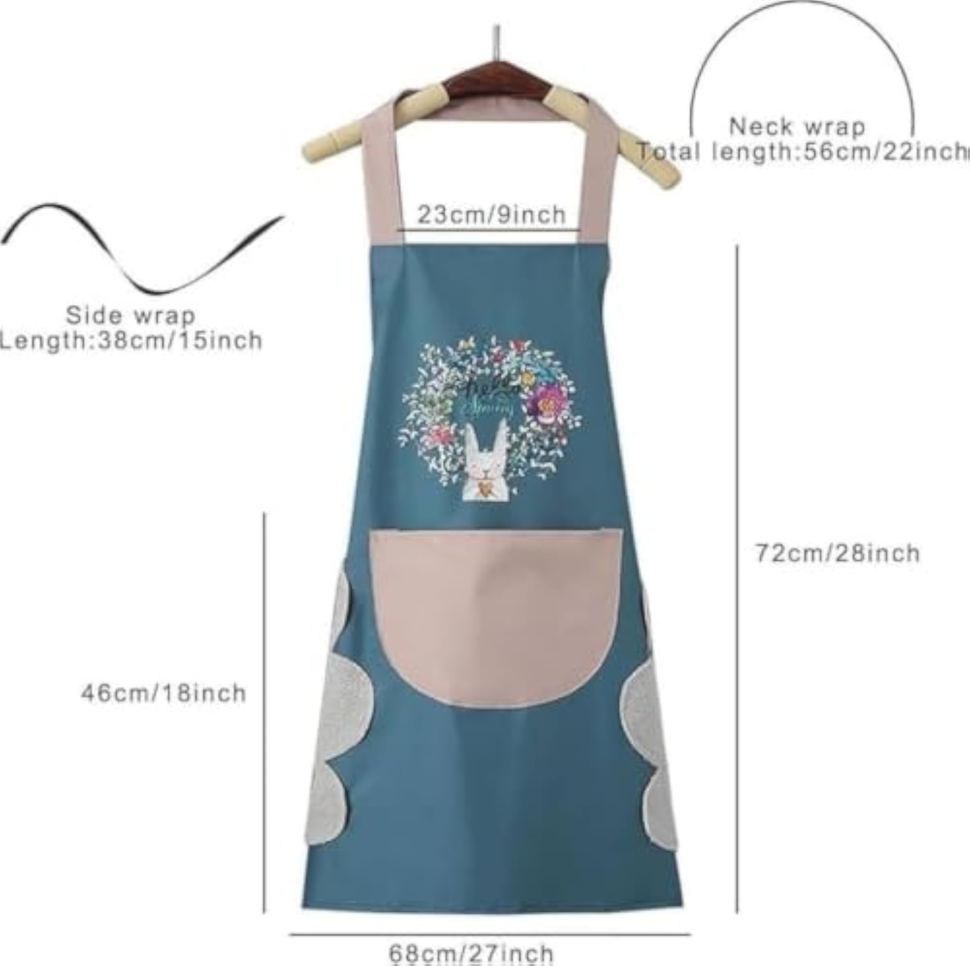 Kitchen Apron with Pocket, Hello Spring Floral Rabbit Print