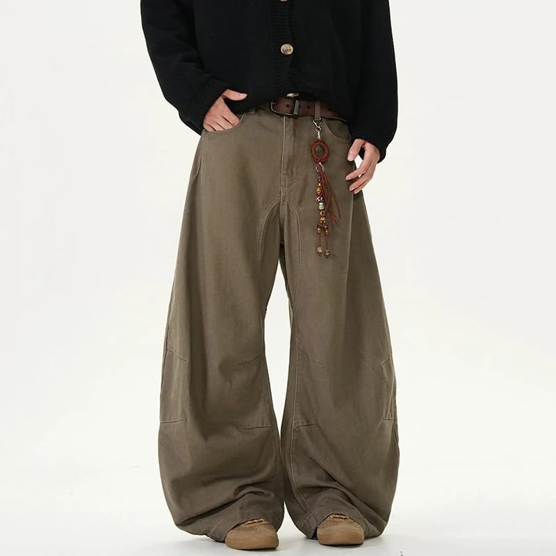 Men's Jeans Solid Color Pants Casual Straight Baggy Wide Leg Male Denim Pants4