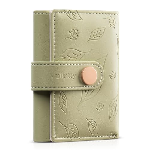 Vulkitty Small Wallet for Women, Trifold Leather Cute Womens Wallet with ID Window, RFID Blocking Security Ladies Wallet, Ultra Slim Compact Card Holder, Stylish Thin Women's Wallet, Green