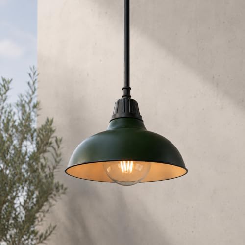 Image of JONATHAN Y Jasper 12.25 inch Matte Green & Black Industrial Metal Dome Pendant