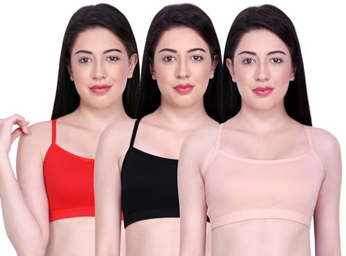 Image of INKURV Slip on Beginner's Bra for Girls, Non Padded, Non Wired, No Hooks with Double Layered Fabric, Adjustable Straps, Wirefree Sports Bra- Lisa Combo of 3