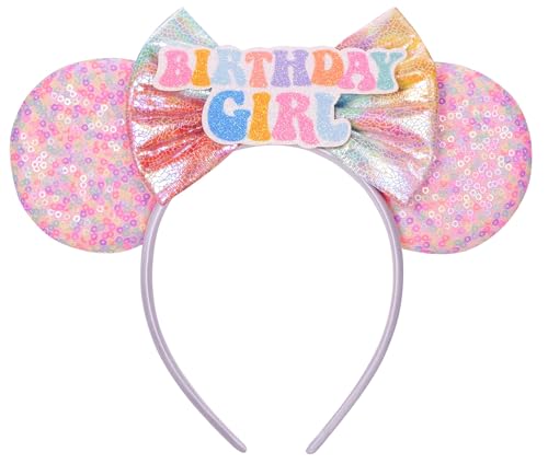 Seamoy Sequin Minnie Ears Headband, Pink Birthday Party Decorations, Birthday Girl Hairband Shirt Accessories, Two Sweet Birthday Girl Outfit(Rain-bow...