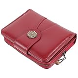 PLAFOPE Portable Compact Ladies Wallet Small Purse for Women Oil Wax Leather Coin Holder with Card Slots Lightweight Multipurpose Change Purse in Wine Red for Travel and Daily Use