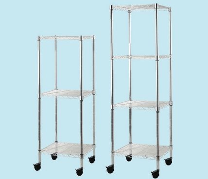SCAFFALE 'MANHATTAN' 35x35x90 IN ACCIAIO CROMATO 3 PIANI CON RUOTE GIREVOLI