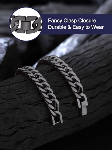 Bandmax Black 8MM Wide Cuban Link Chain Bracelet for Men Women Stainless Steel Black Polished Curb Hand Chain Wristlet 7.5 Inch Gift for Grandson Son Friend3