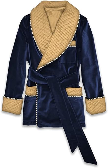 Men's Blue Smoking Jackets Dinner Party Wear Smoking Jacket Blue Velvet Golden Quilted Smoking Jackets and Robes