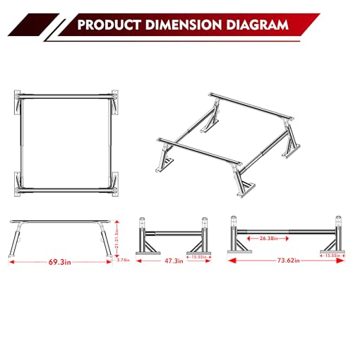 SYHVU Mul-Function Bed Rack System Compatible with Universal Trucks, Adjustable Height Heavy Duty Rack for Pickup, Camper Bed Rack, Fit for Dodge Ram/Ford F-150/F-250/F-350/Silverado/GMC Sierra/Tundra