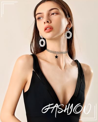 JUKOTA 4 Stück Stretch halsbänder Schwarz Choker Halskette mit Anhänger Damen Elastische Tattoo Halskette für Mädchen Frauen Teen Geschenk Geburtstagsgeschenk