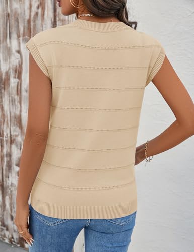 Image of AKEWEI Sweater Vest Women Sleeveless Knitted V Neck Cap Sleeve Pullover Tank Tops 2025 Summer Fall Fashion Causal Trendy