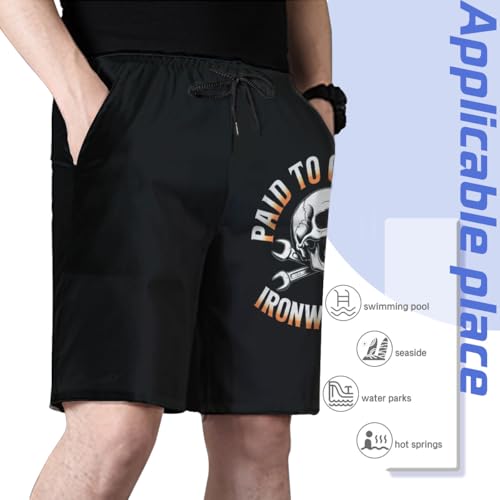 Funny Ironworker Cool Skull Mens Swim Trunks Boys Quick Dry Board Shorts with Mesh Lining4