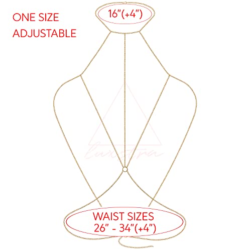 18K Plated Gold Body Chain For Women, Layered Body Chain With Adjustable Neck And Waist, Gold Body Jewelry For Women Sexy Chain Bra, Body Necklace, Belly Chain, Bikini Chain Jewelry Chain Bralette Trendy Jewelry #TOP6