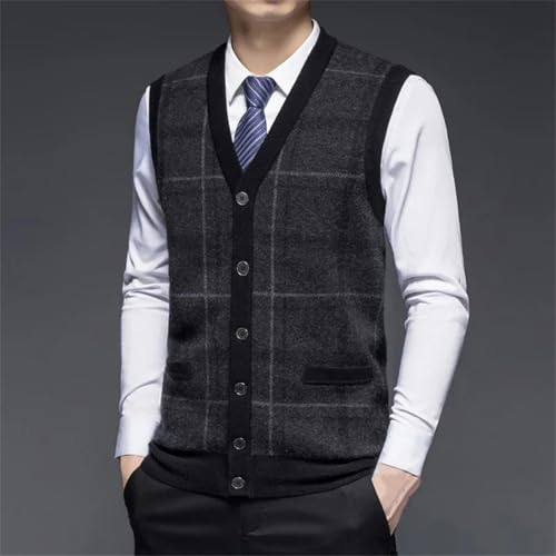 Men's Knitted Cardigan Vest Thickened Plaid Jacquard Design Winter Warm Casual Sleeveless Sweater Waistcoat3