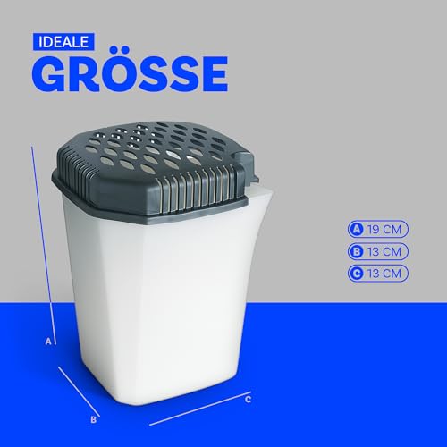Bestlivings Luftentfeuchter mit Ausgießer ohne Strom (2 x 680g Granulat) Wiederverwendbar - hält 4 Monate - für Küche, Bad, Keller, Garage, Wohnwagen - Raumentfeuchter für Räume bis 55m² - Weiß
