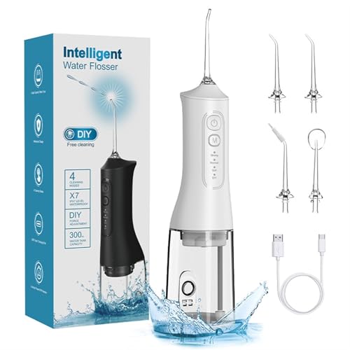 ZDZLLF 4モード歯科口腔洗浄、ポータブル充電式IPX7防水パーソナル矯正用品、家庭旅行用水歯科クリーナー(ホワイト)