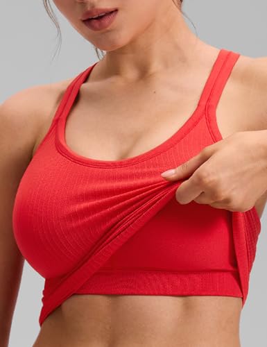Image of CRZ YOGA Seamless Rib Racerback Tank Tops | Light Support, Built in Bra, Removable Pads, Yoga, Ribbed, High Neck, for Women