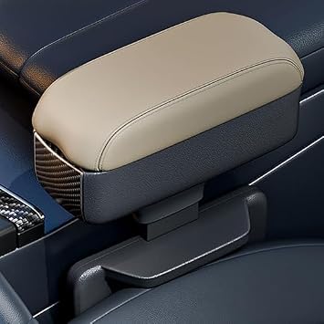 Car Centre Console Storage Box for Volkswagen ID.Buzz Cargo,ABS Armrest Organiser Tray Armrest Hidden Cubby Drawer Glove Box Storage Tray Car Interior Accessories,Beige-with cup holder