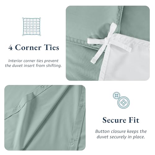 Image of 100% Organic Cotton Duvet Cover Set - Double Size, Cool Blue 3-Piece Bedding Set, Soft Breathable Fabric, 1 Duvet Cover 200 x 200 cm with Button Closure and 2 Pillow Shams - Comforter Not Included