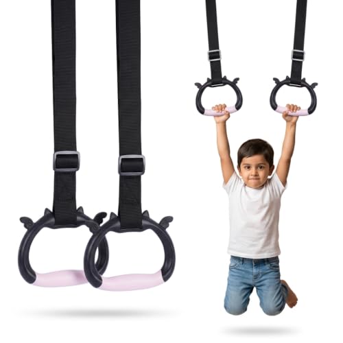 Image of Proberos Home Gymnastics Rings with 2m Adjustable Nylon Straps Anti Slip Handles Indoor Fitness Exercise Rings for Kids Children