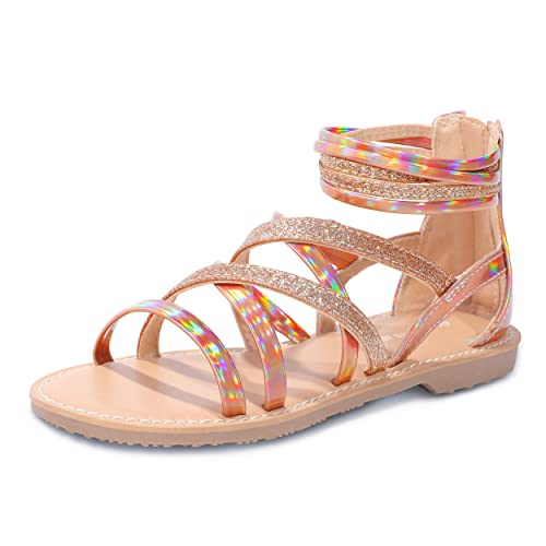 Shoeslocker Girls Gladiator Sandals Summer Flat Open Toe Summer Shoes Strap Ankle Sandals With Back Zipper For Little Kids Big Kids Gold Size 1 #TOP13