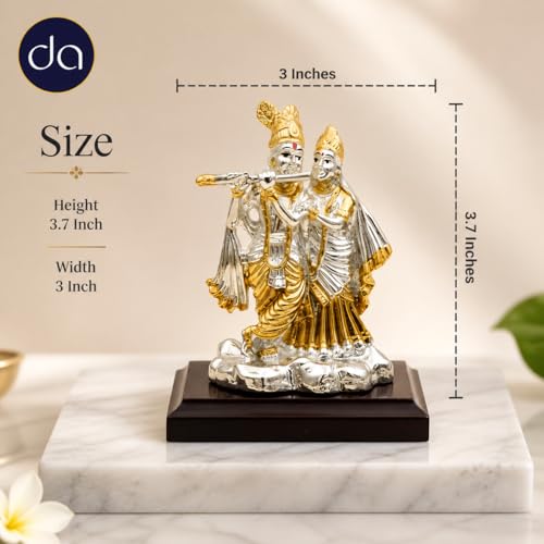 Image of Silver & 24K Gold Plated Radha Krishna Idol for Gift 3.7 Inch | Radhe Krishna Murti for Wedding Gift, for Couple, House Warming Gifts, Pooja Room Decor