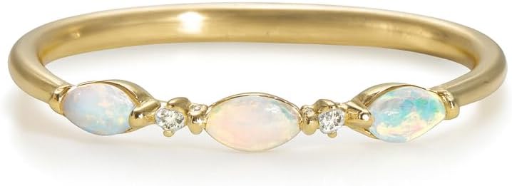 Opal Marquise & Round CZ Dainty Gold Plated Ring for Women – Delicate Stackable Band, Minimalist October Birthstone Anniversary Jewelry, Elegant Promise Gift