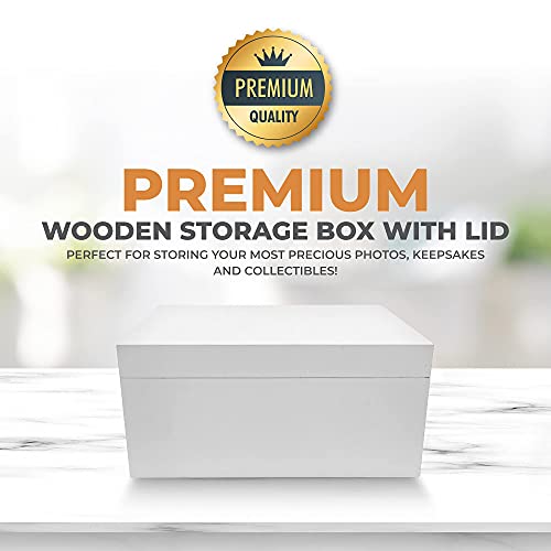 Blake & Lake Large Wooden Box With Hinged Lid - White Keepsake Boxes For Jewelry And More - Wooden Storage Box - Decorative Wood Boxes With Lids Treasure Box (White) #TOP6