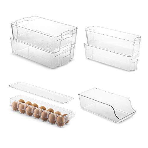 Set Of 6 Refrigerator Organizer Bins - Stackable Fridge Organizers For Freezer, Kitchen, Countertops, Cabinets - Clear Plastic Pantry Storage Racks #TOP7