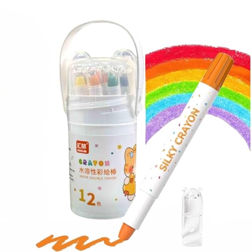 Image of Tivon 12 Colors Silky Washable Crayons for Kids - Non Toxic Water Soluble Twistable Crayon Pens with Portable Storage Case | Smooth Coloring Crayons for Toddlers, School, Drawing & Art Craft Supplies