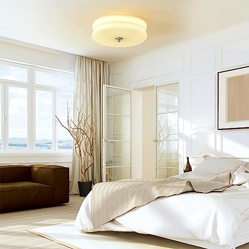Mooijane Recessed Beige Glass Modern Round Ceiling Lamp With Chrome Metal And Frosted Smooth Glass Led For Bedroom, Hallway, Dining Room #TOP3