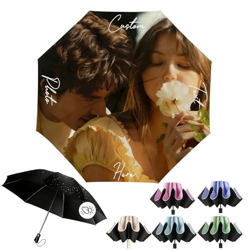 AuraWeave Paraguas Personalizado con Texto/Logotipo/Imagen, Diseño Personalizado, Paraguas Plegable Portátil, Regalos para la Familia, la Pareja, los Amigos, Ideal para Publicidad Empresarial