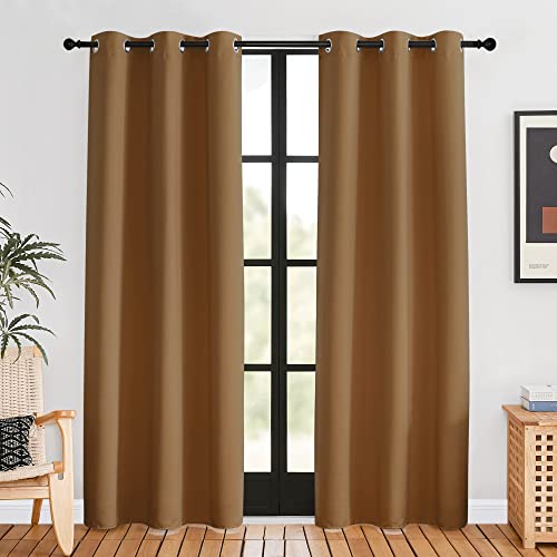 NICETOWN Window Curtain Panels, Gold Brown, 1 Pair, 42 by 80-inch, Thermal Curtains Insulated Solid Grommet Blackout Draperies/Drapes for Loft Window